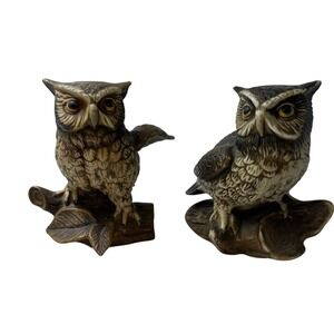 Vintage Homco Porcelain Owl On A Branch Figurines  5 X 4 Inches Set‎ Of 2